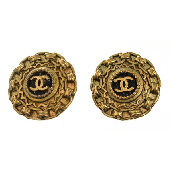 Chanel Gold CC Round Earrings