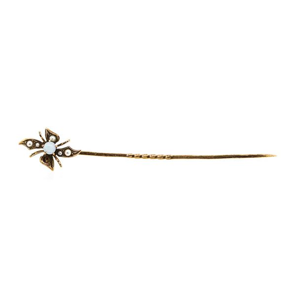 Opal and Seed Pearl Stick Pin - 9KT Yellow Gold