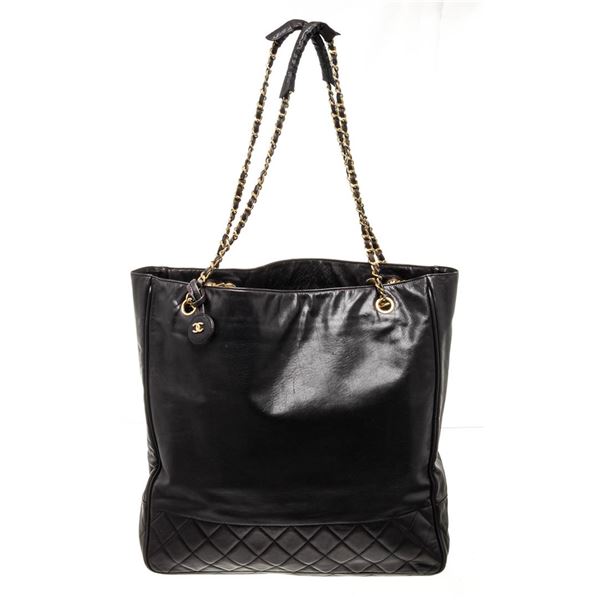 Chanel Black Leather Chain Tote Bag