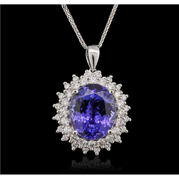 14KT White Gold 9.14 ctw Tanzanite and Diamond Pendant With Chain