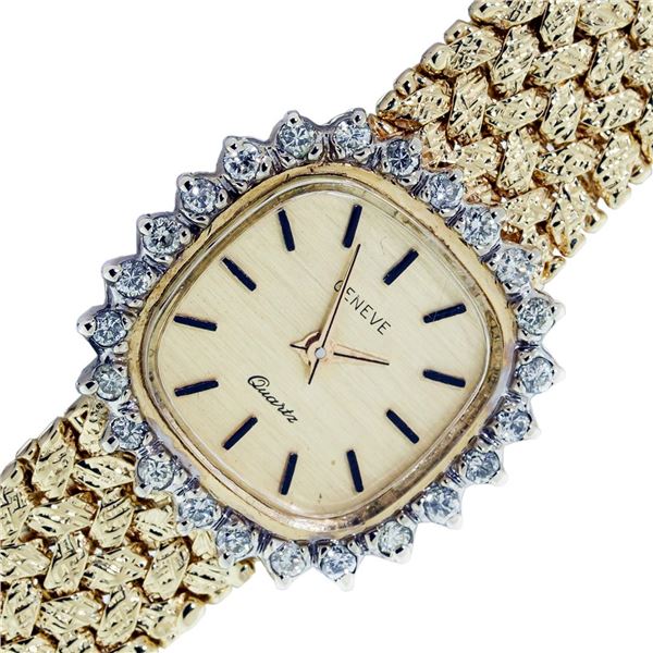 Geneve 14K Yellow Gold Diamond Bezel Wristwatch