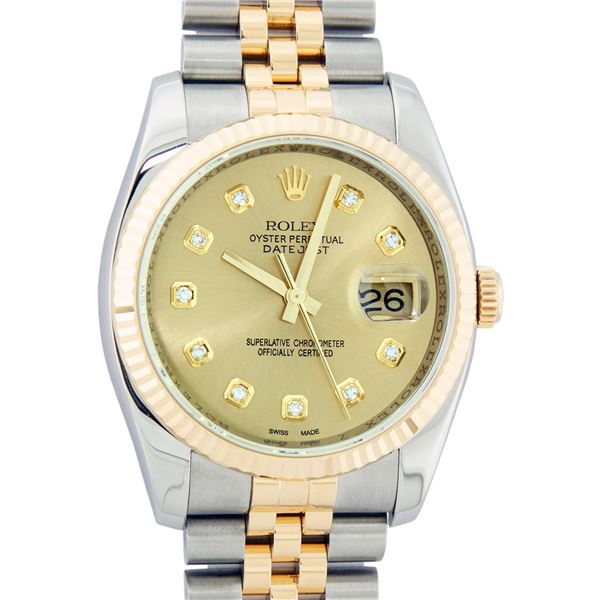 Rolex Mens New Style 18K Yellow Gold And Stainless Steel Factory Champagne Diamo