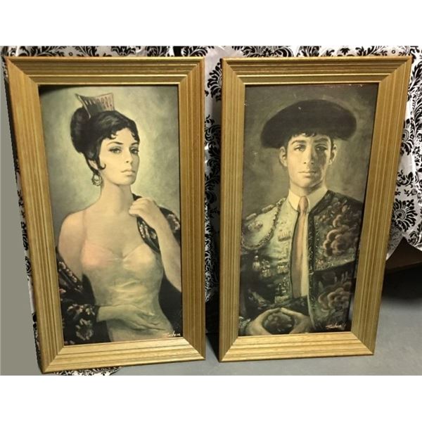 TWO Framed Vintage Prints, Artist Barbara Webber, 12" x 24"