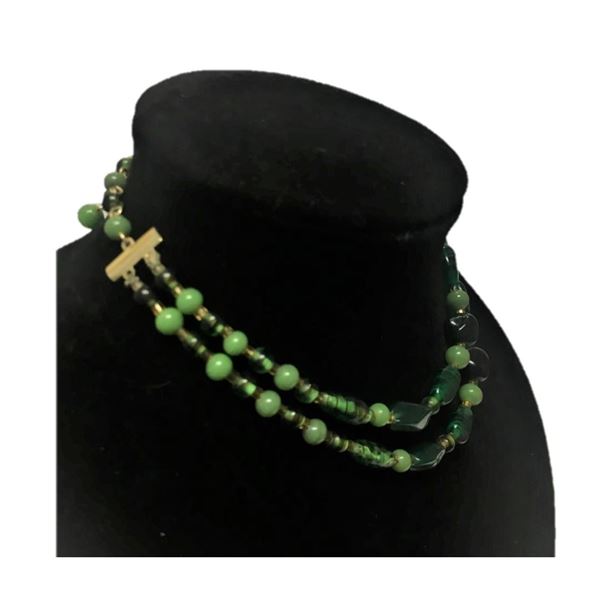 Green Bead Chain and Matching Clip On Earrings