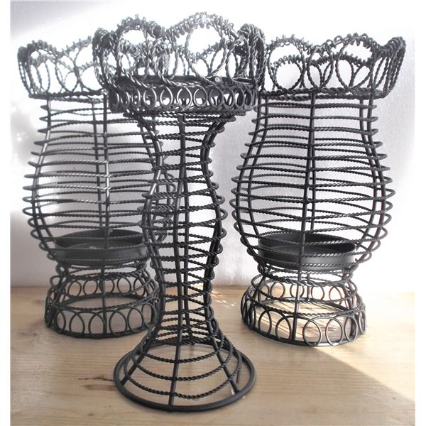 Three Black Metal Candle Holders