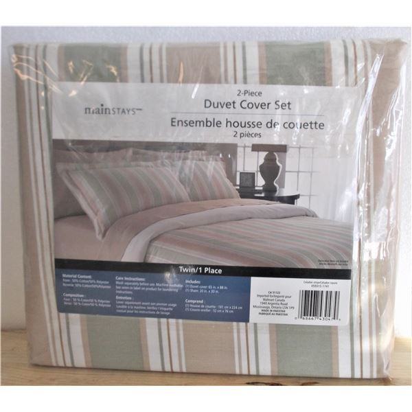 NEW Twin Size Two Piece Duvet Cover Set - Green/Beige/White