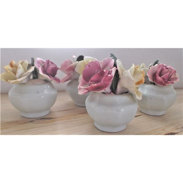 FOUR Bone China Miniature Flowers in Pots