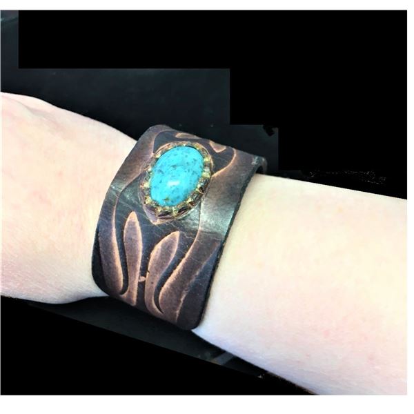 Leather Bracelet with Turquoise Stone, AND Three Pairs of Earrings