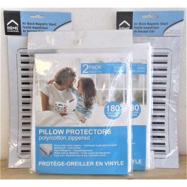 Pillow Protectors (Queen and King) and Two Floor Air Vent Blockers Magnetic