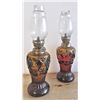 Image 1 : Pair of Colourful Oil Lamps - One with broken Chimney