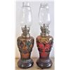 Image 2 : Pair of Colourful Oil Lamps - One with broken Chimney