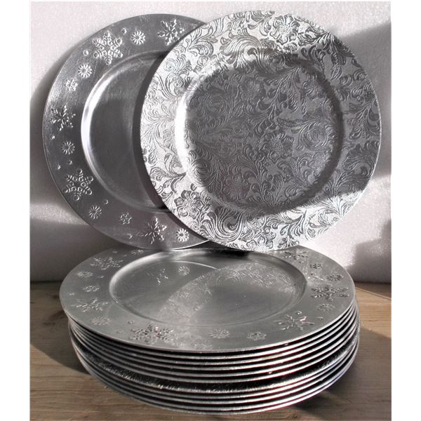 Lot of 13 Silver Tone Decorative Plastic Circular Platters