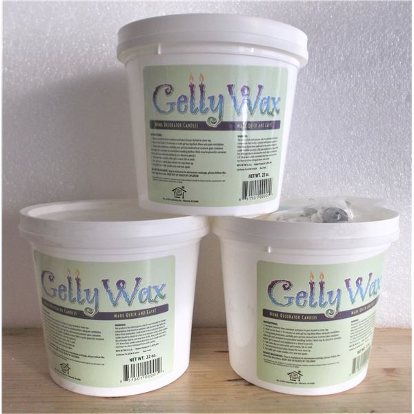 THREE Sealed Containers of Gelly Wax (22 ounces/each) - and some wicks