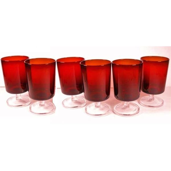 SIX Vintage Cavalier Ruby Red Glass 1oz Liqueur Glasses by Luminarc France - Shot Glasses