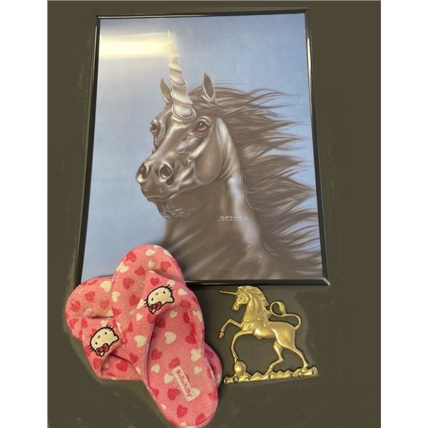 Unicorn Artwork , Key Hanger, AND  Hello Kitty Slipper