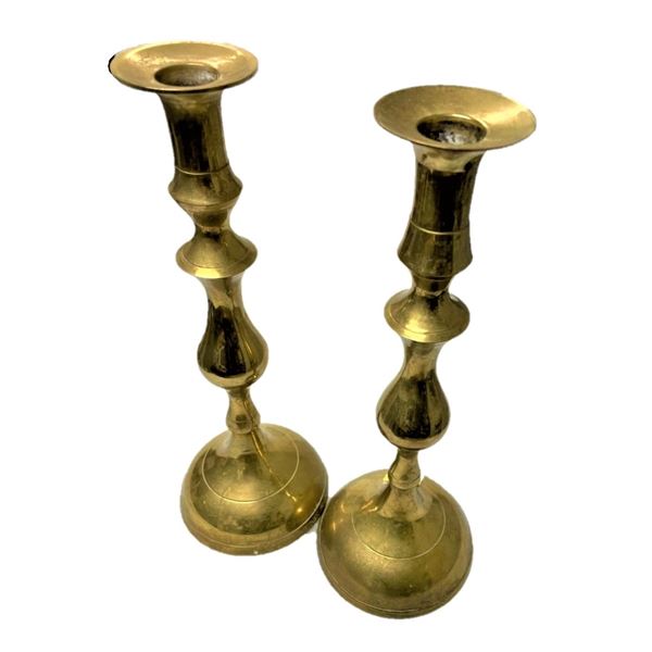 Two Tall Metal Candle Holders, Brass, Made in India