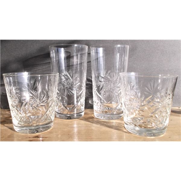 NINE Crystal Glasses,  Five tall and Four Smaller Czech cut crystal pinwheel