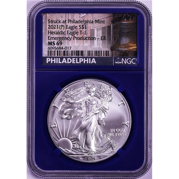 2021-(P) Type 1 $1 American Silver Eagle Coin NGC MS69 Early Release Emergency Issue