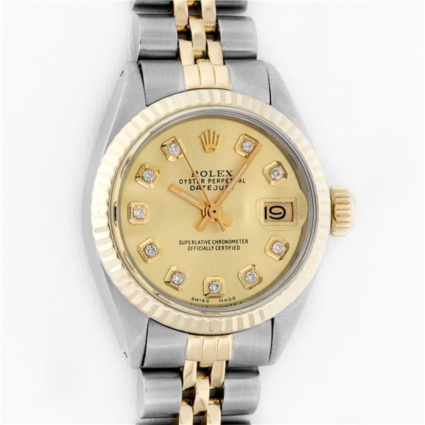 Rolex Ladies Two Tone Champagne Diamond Oyster Perpetual Datejust Wristwatch