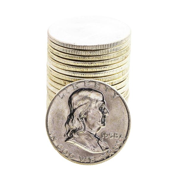 Roll of (20) Brilliant Uncirculated 1958 Franklin Half Dollar Coins