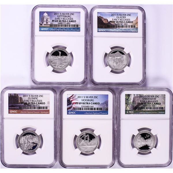 2011-S Silver Proof National Parks Quarter (5) Coin Set NGC PF69 Ultra Cameo ER