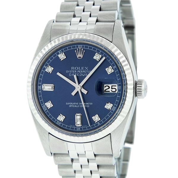 Rolex Men's Stainless Blue Diamond Oyster Perpetual Datejust Wristwatch