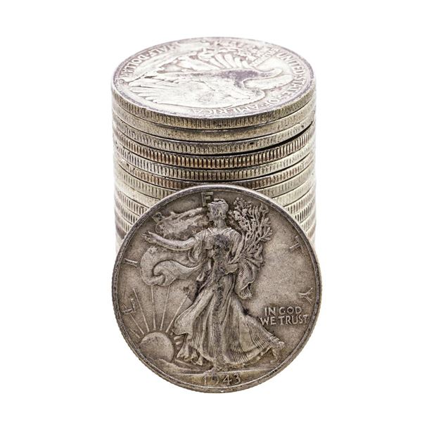 Roll of (20) Assorted Date Walking Liberty Half Dollar Coins Circulated