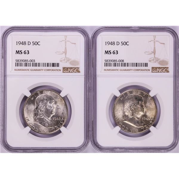 Lot of (2) 1948-D Franklin Half Dollar Coins NGC MS63