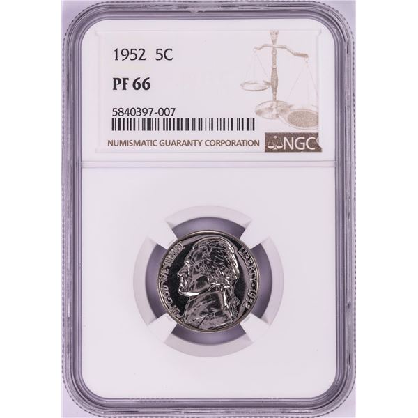1952 Proof Jefferson Nickel Coin NGC PF66