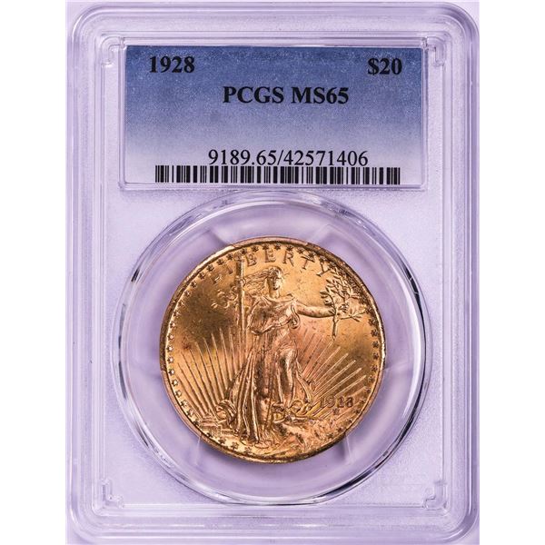 1928 $20 St. Gaudens Double Eagle Gold Coin PCGS MS65