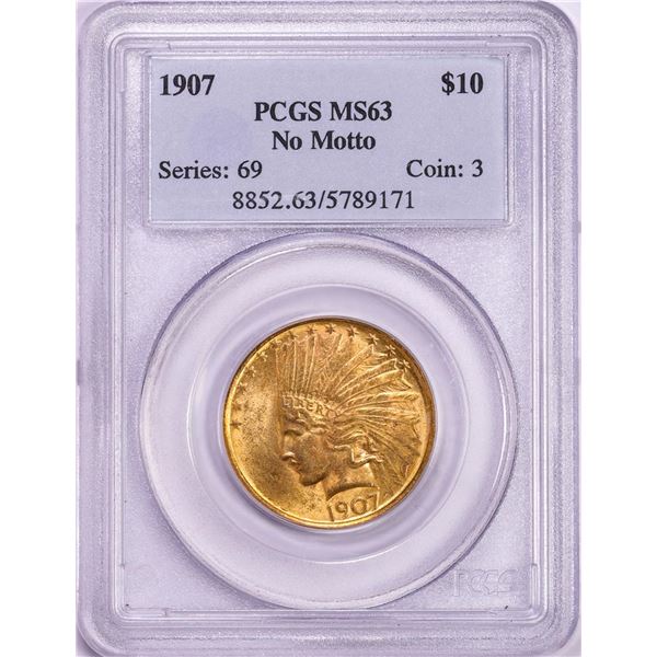 1907 No Motto $10 Indian Head Eagle Gold Coin PCGS MS63