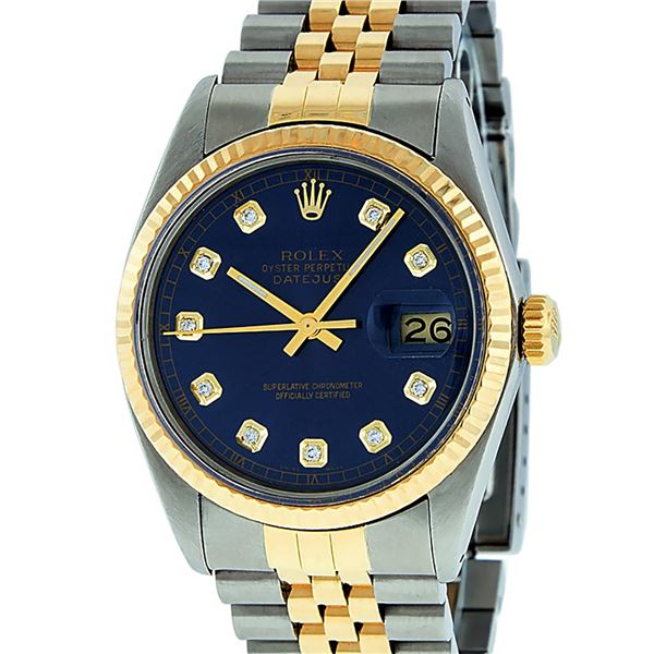 Rolex Men's Two Tone Blue Diamond Oyster Perpetual Datejust Wristwatch