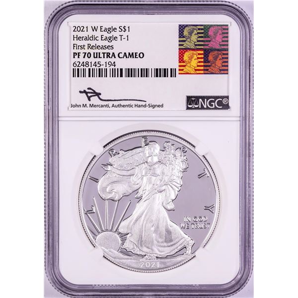 2021-W $1 Proof Heraldic Silver Eagle Coin NGC PF70 Ultra Cameo Mercanti Signature