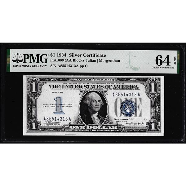 1934 $1 Funnyback Silver Certificate Note Fr.1606 PMG Choice Uncirculated 64EPQ