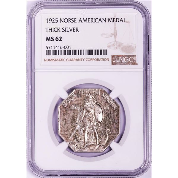 1925 Norse American Medal Thick Silver Coin NGC MS62