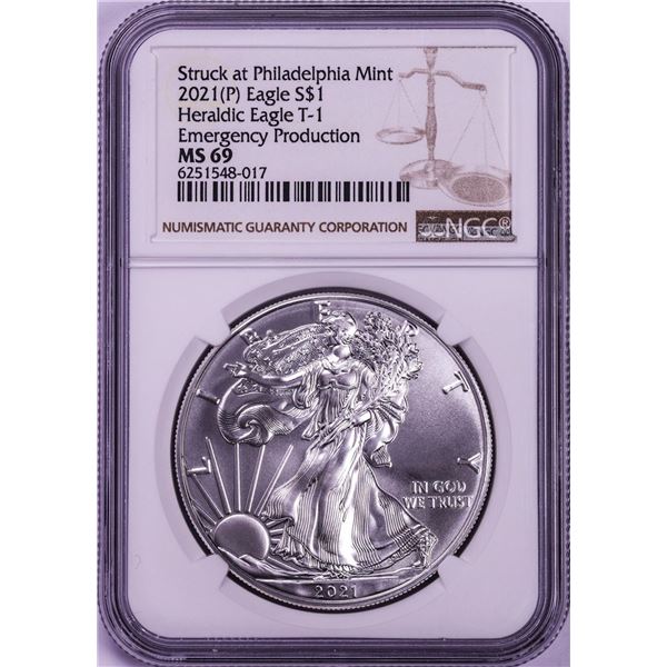2021-(P) Type 1 $1 American Silver Eagle Coin NGC MS69 Emergency Issue