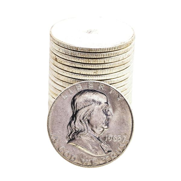Roll of (20) Brilliant Uncirculated 1963 Franklin Half Dollar Coins