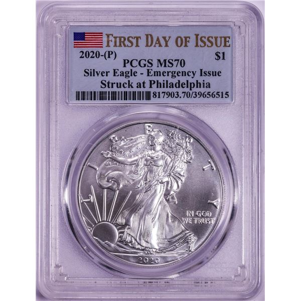 2020-(P) $1 American Silver Eagle Coin PCGS MS70 FDOI Philadelphia Emergency Issue