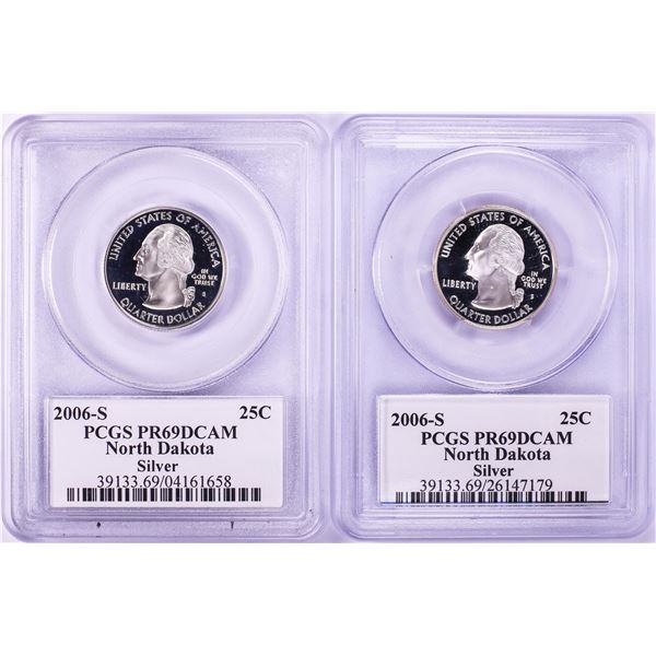 Lot of (2) 2006-S Proof Silver North Dakota State Quarter Coins PCGS PR69DCAM