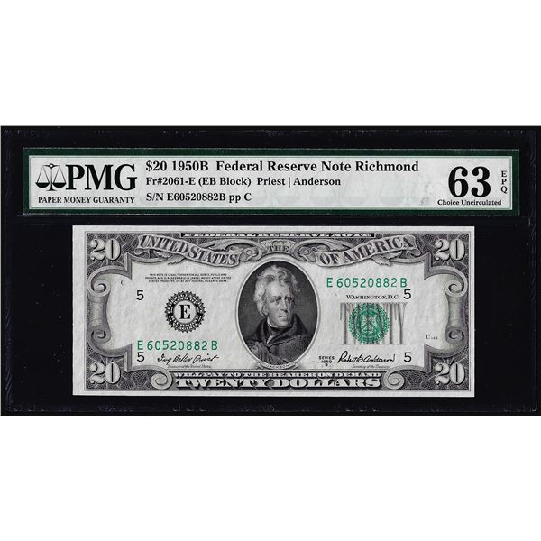 1950B $20 Federal Reserve Note Fr.2061-E PMG Choice Uncirculated 63EPQ