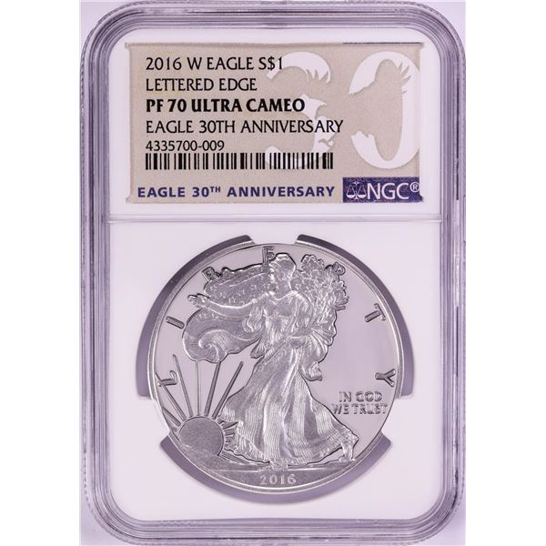 2016-W Lettered Edge $1 Proof American Silver Eagle Coin NGC PF70 Ultra Cameo