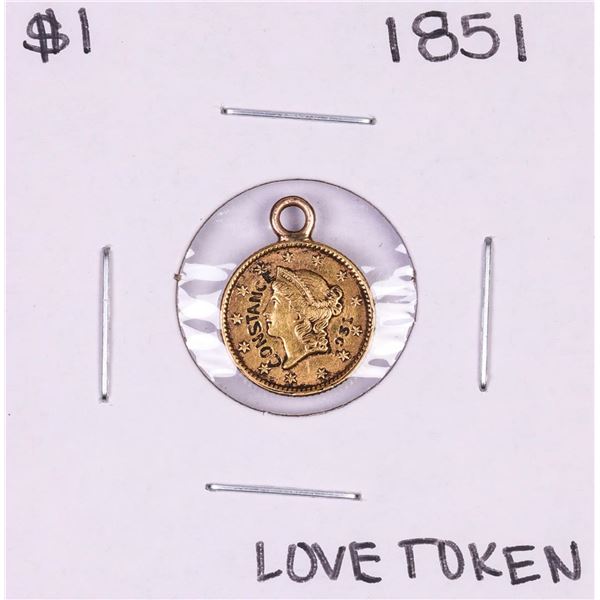1851 $1 Liberty Head Gold Dollar Love Token Coin Pendant
