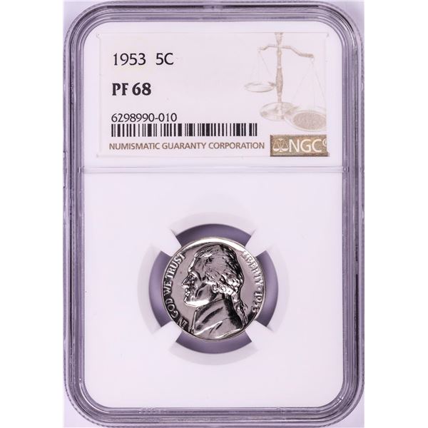 1953 Proof Jefferson Nickel Coin NGC PF68