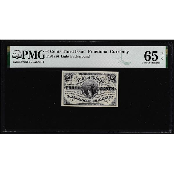1863 Third Issue Three Cents Fractional Note Fr.1226 PMG Gem Uncirculated 65EPQ