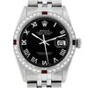 Image 1 : Rolex Men's Stainless Steel Black Roman Diamond & Ruby Datejust Wristwatch