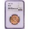 Image 1 : 1885 $10 Liberty Head Eagle Gold Coin NGC MS62