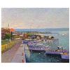 Image 1 : Ming Feng "Twilight Quay" Original Oil Painting On Canvas