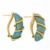 Image 6 : Vintage 18k Yellow Gold Textured Baby Blue Enamel Twisted Wire Dome Earrings