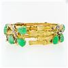 Image 3 : Vintage 18k Gold & Platinum Jade & Diamond 4 Row Wide Bamboo Bangle Bracelet