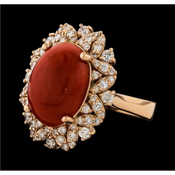 6.24 ctw Coral and Diamond Ring - 14KT Rose Gold